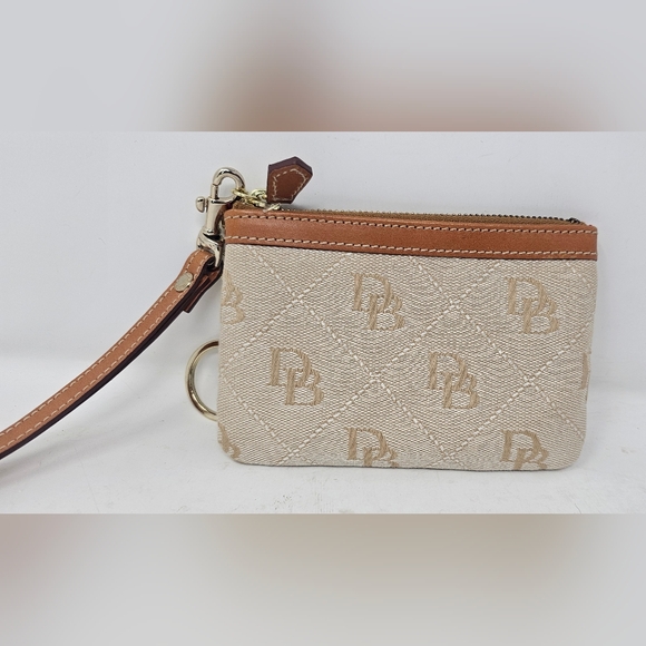 Dooney & Bourke Handbags - *SOLD*Dooney & Bourke Signature Brown/Beige Wristlet Wallet Pouch Coin Keychain